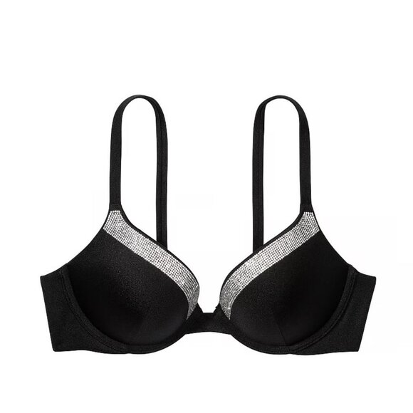 Victorias Secret Very Sexy Push-Up Bikini Top Shine Trim Black 34D Adjustable St - Picture 1 of 3